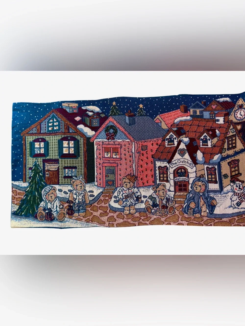 Vintage Christmas Bear Tapestry Table Runner 35 in long By 13” Bears Theme